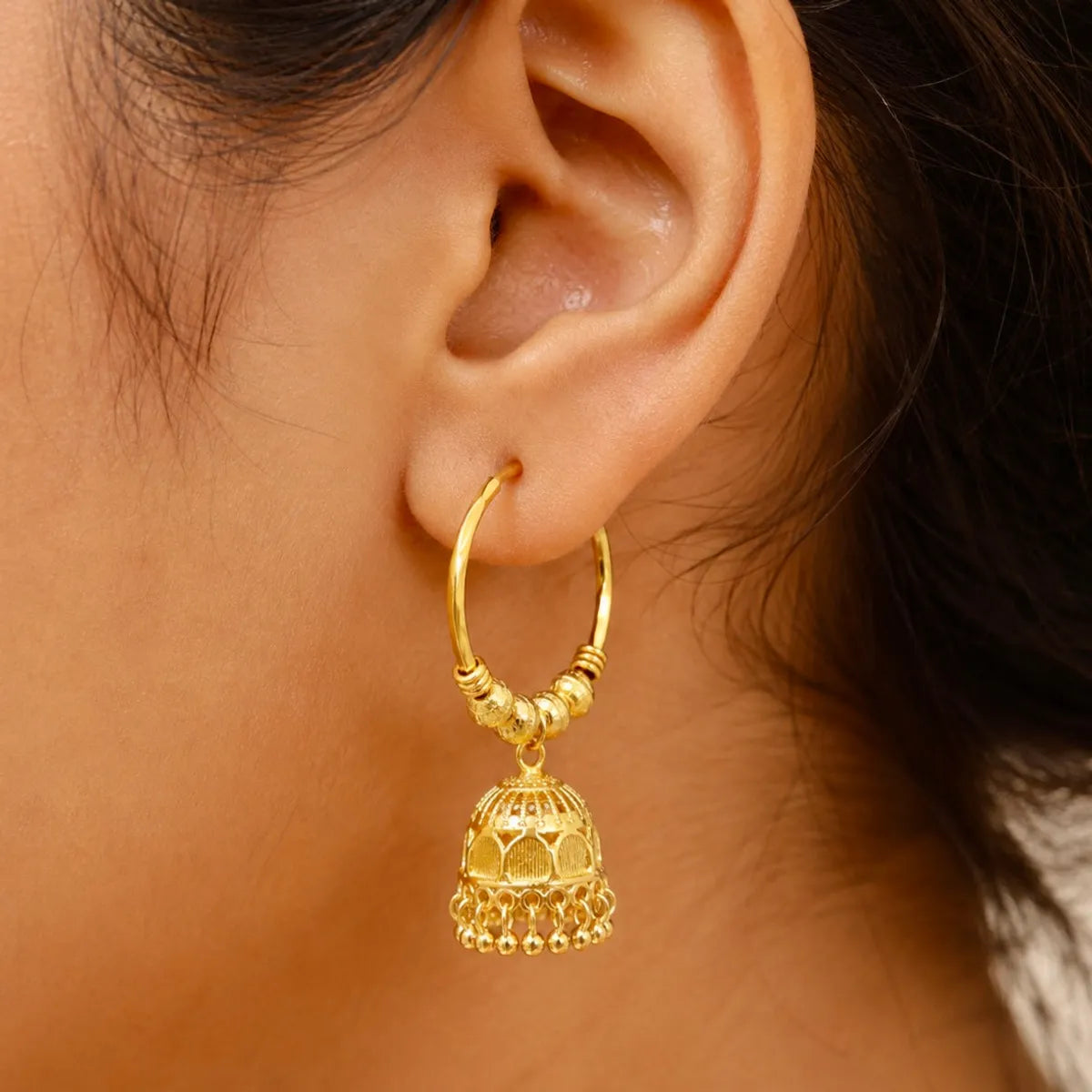 Gold Micro Plated Hoop Jhumka Ghungroo Temple Earrings