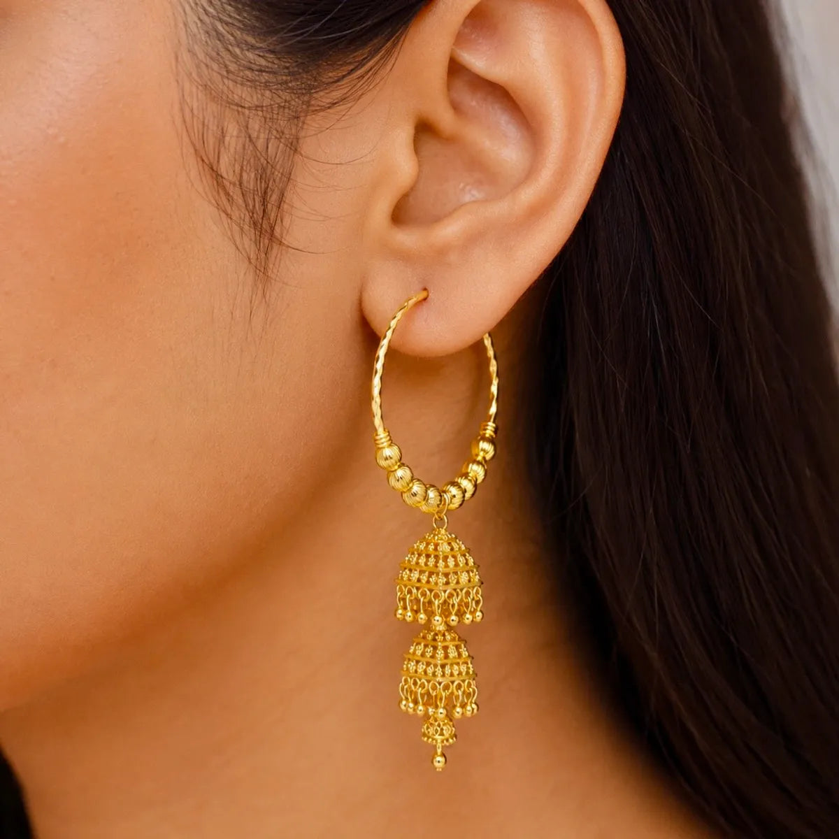 Gold Plated Handcrafted Hoop Jhumka Earrings For Women
