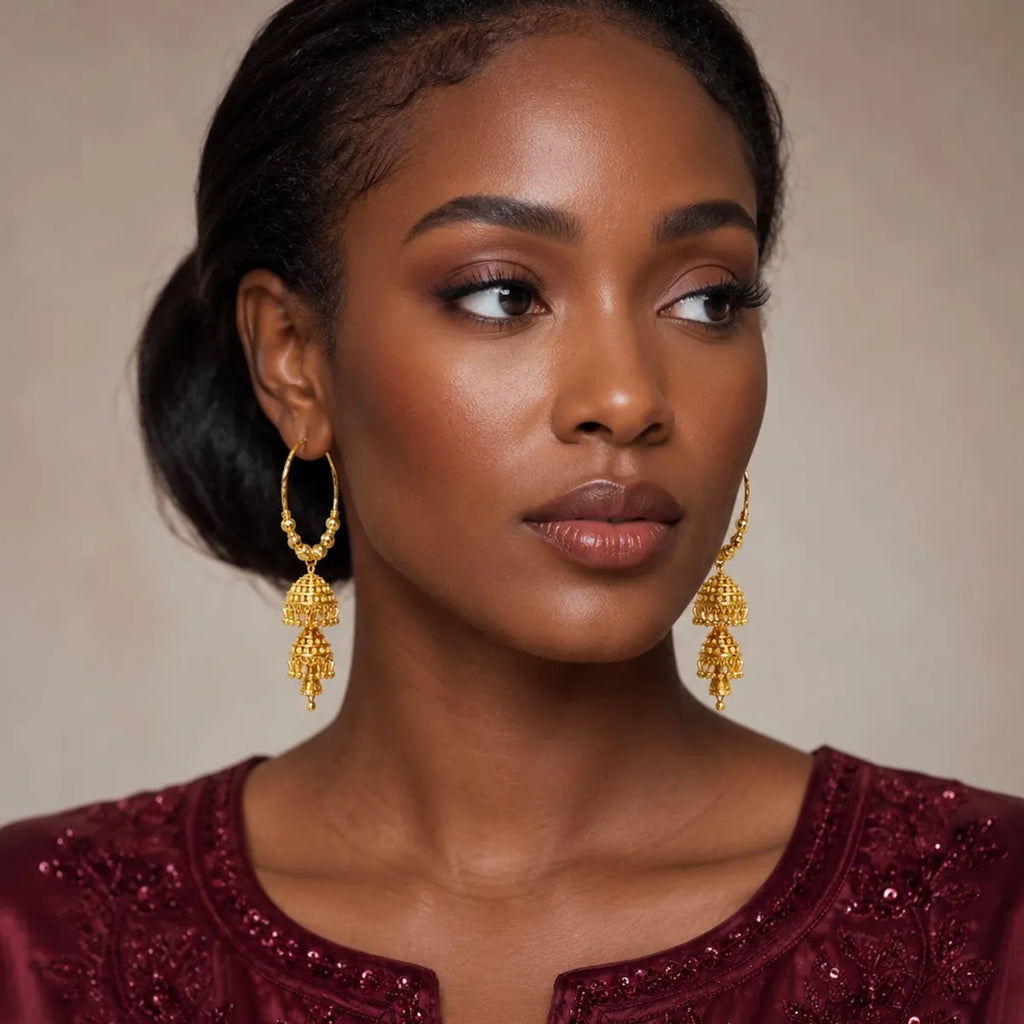 Gold Plated Handcrafted Hoop Jhumka Earrings For Women
