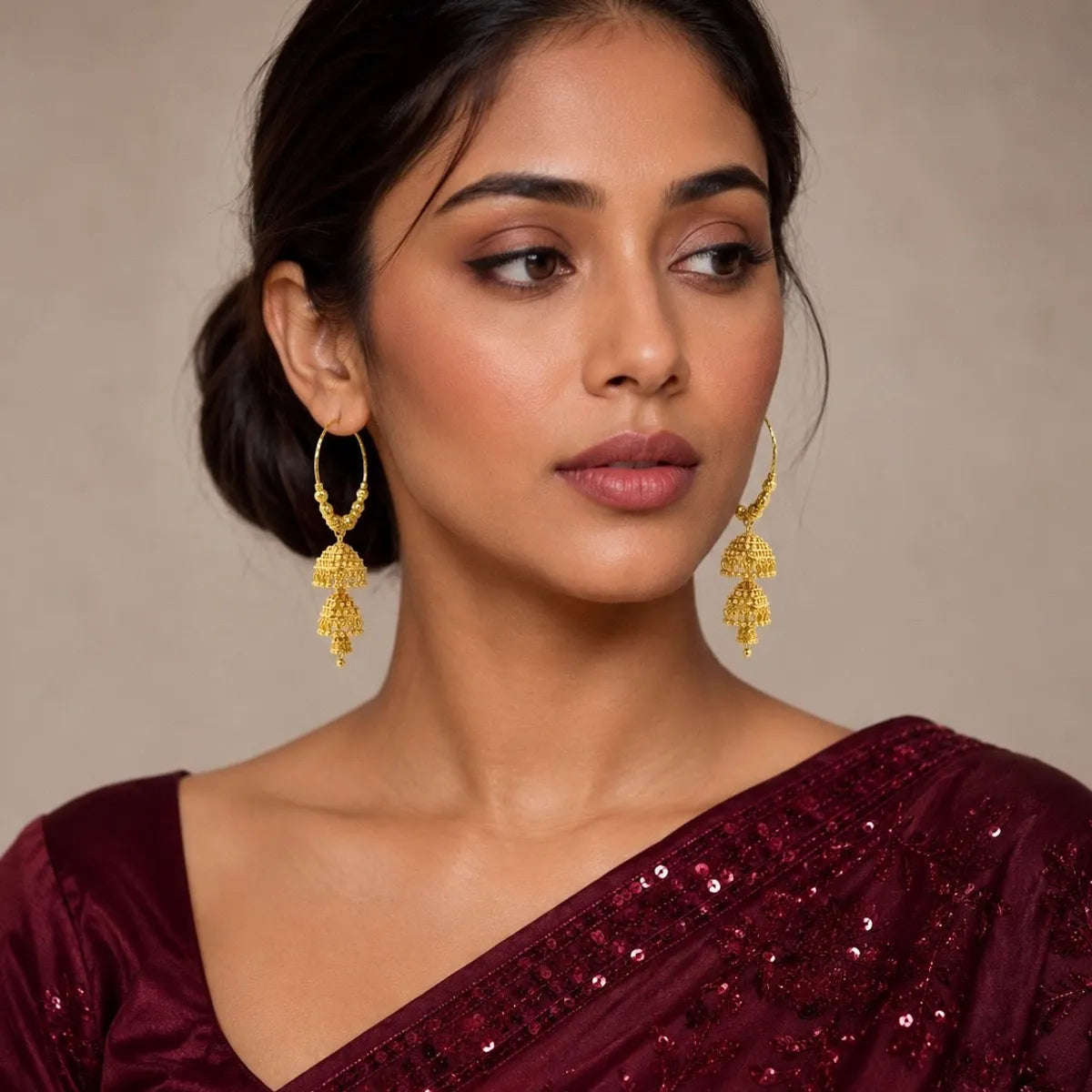 Gold Plated Handcrafted Hoop Jhumka Earrings For Women