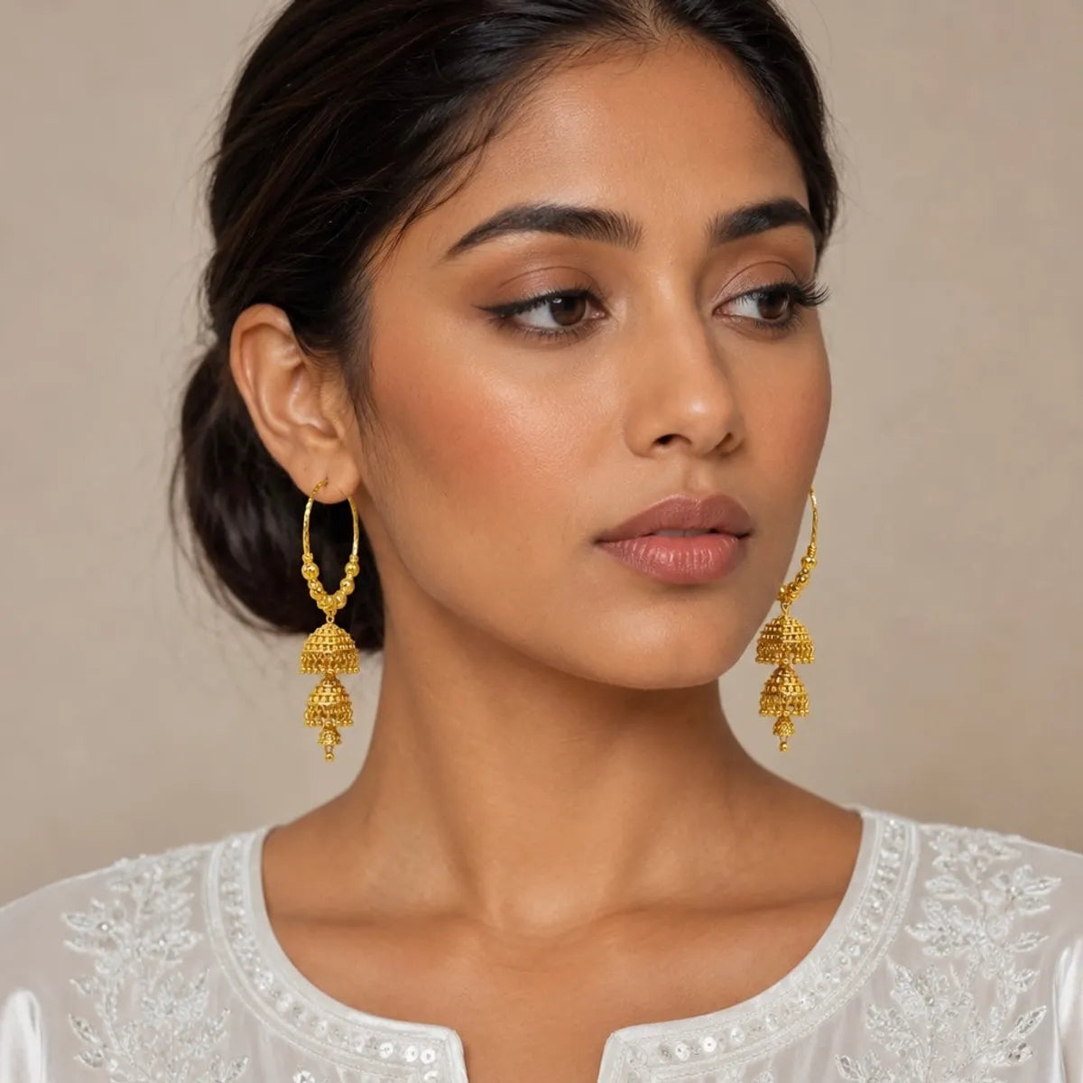 Gold Plated Handcrafted Hoop Jhumka Earrings For Women
