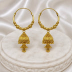 Gold Plated Beaded Hoop Triangular Jhumka Earrings For Women
