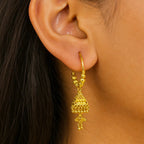 Gold Plated Beaded Hoop Triangular Jhumka Earrings For Women