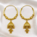 Gold Plated Beaded Hoop Triangular Jhumka Earrings For Women