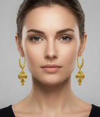 Gold Plated Beaded Hoop Triangular Jhumka Earrings For Women