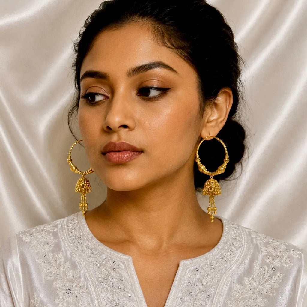 Gold Micro Plated Handcrafted Hoop Jhumka Earrings For Women