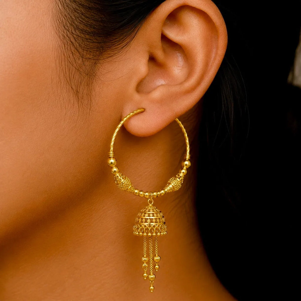 Gold Micro Plated Handcrafted Hoop Jhumka Earrings For Women