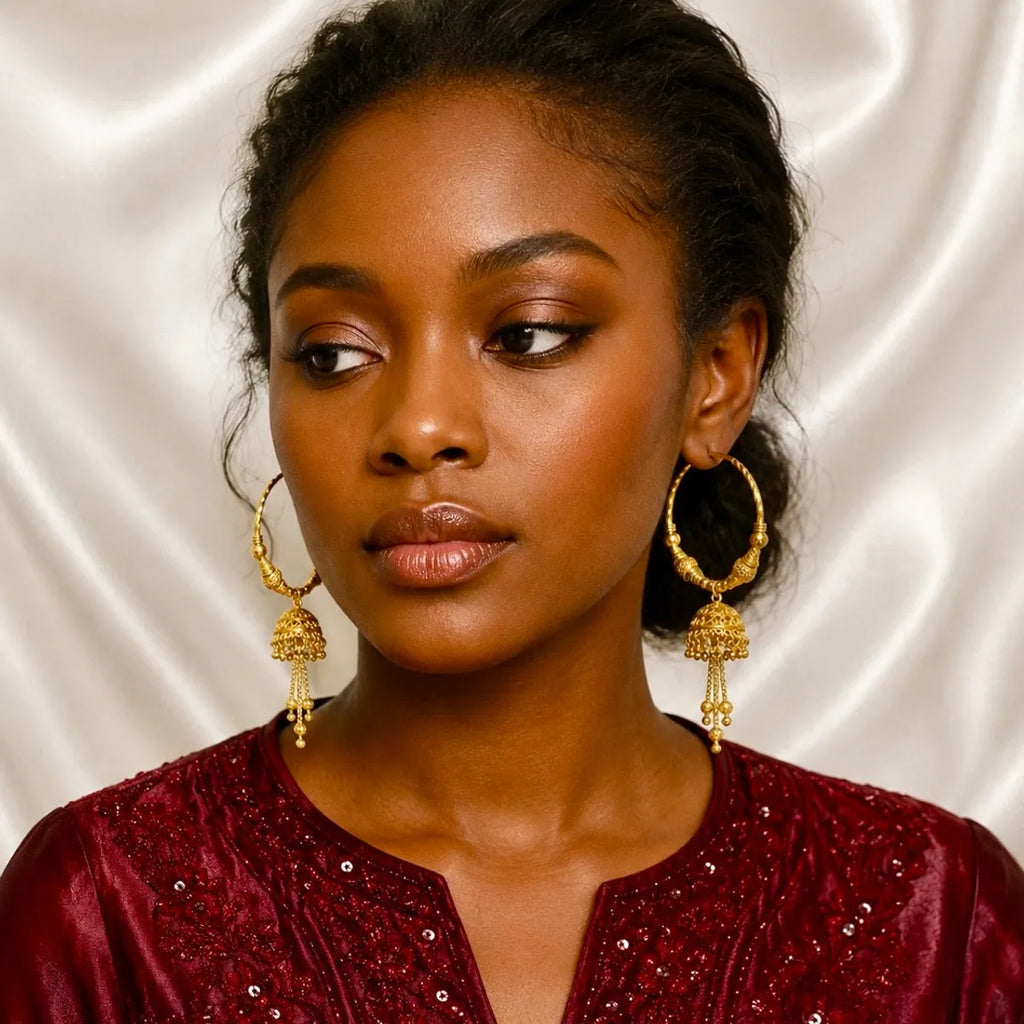 Gold Micro Plated Handcrafted Hoop Jhumka Earrings For Women