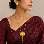 Gold Micro Plated Coin Medallion Temple Tie Chain Necklace Set For Women