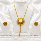 Gold Micro Plated Coin Medallion Temple Tie Chain Necklace Set For Women