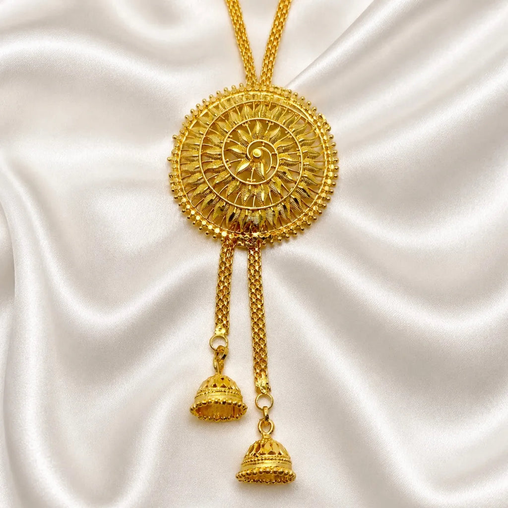 Gold Micro Plated Copper Temple Medallion Tie Chain Necklace Set