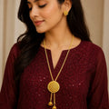 Gold Micro Plated Copper Temple Medallion Tie Chain Necklace Set