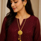 Gold Micro Plated Copper Temple Medallion Tie Chain Necklace Set