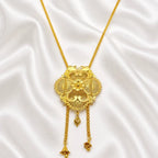 Gold Micro Plated Floral Medallion Temple Tie Chain Necklace Set