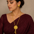 Gold Micro Plated Swastik Temple Tie Chain Necklace Set For Women
