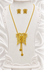 Gold Micro Plated Butterfly Temple Tie Chain Necklace Set