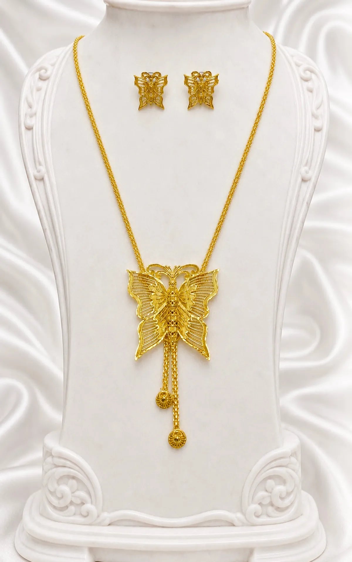 Gold Micro Plated Butterfly Temple Tie Chain Necklace Set