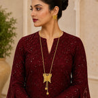 Gold Micro Plated Butterfly Temple Tie Chain Necklace Set