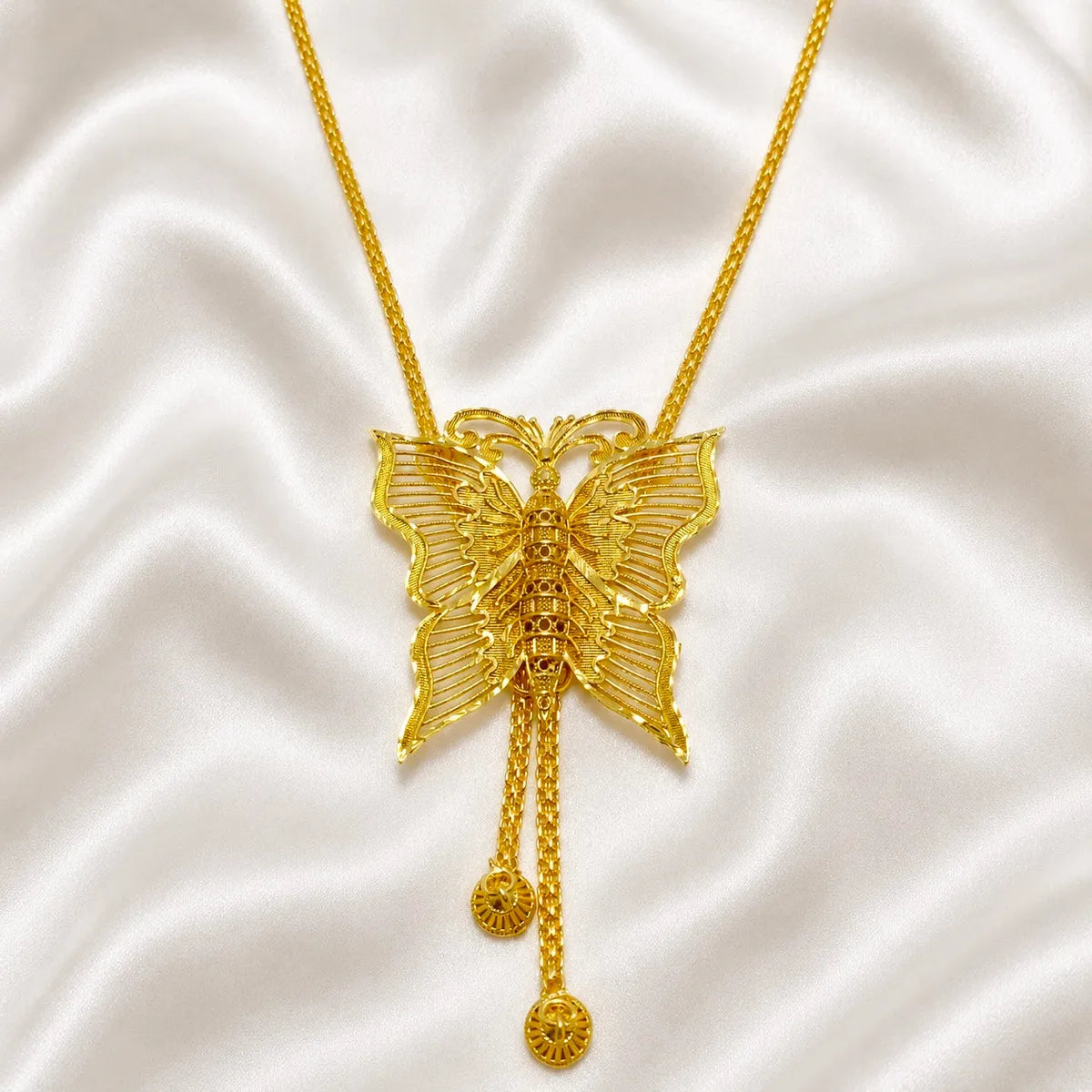Gold Micro Plated Butterfly Temple Tie Chain Necklace Set
