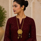 Gold Micro Plated Temple Peacock Fan Tie Chain Necklace Set