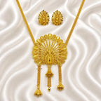 Gold Micro Plated Temple Peacock Fan Tie Chain Necklace Set