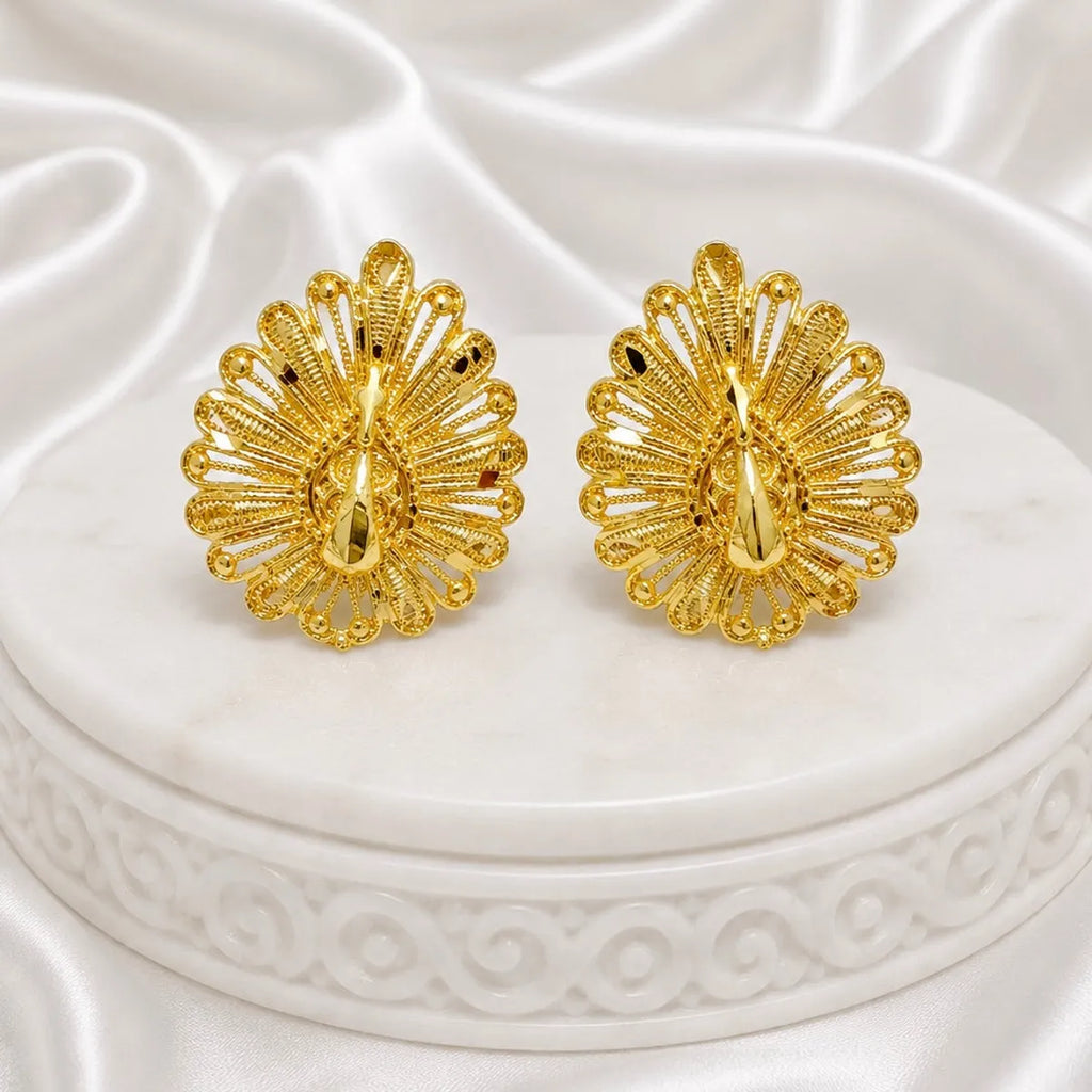 Gold Micro Plated Temple Peacock Fan Tie Chain Necklace Set