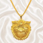 Gold Micro Plated Copper Floral Sunburst Temple Pendant Necklace Set