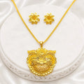 Gold Micro Plated Copper Floral Sunburst Temple Pendant Necklace Set