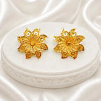 Gold Micro Plated Copper Floral Sunburst Temple Pendant Necklace Set