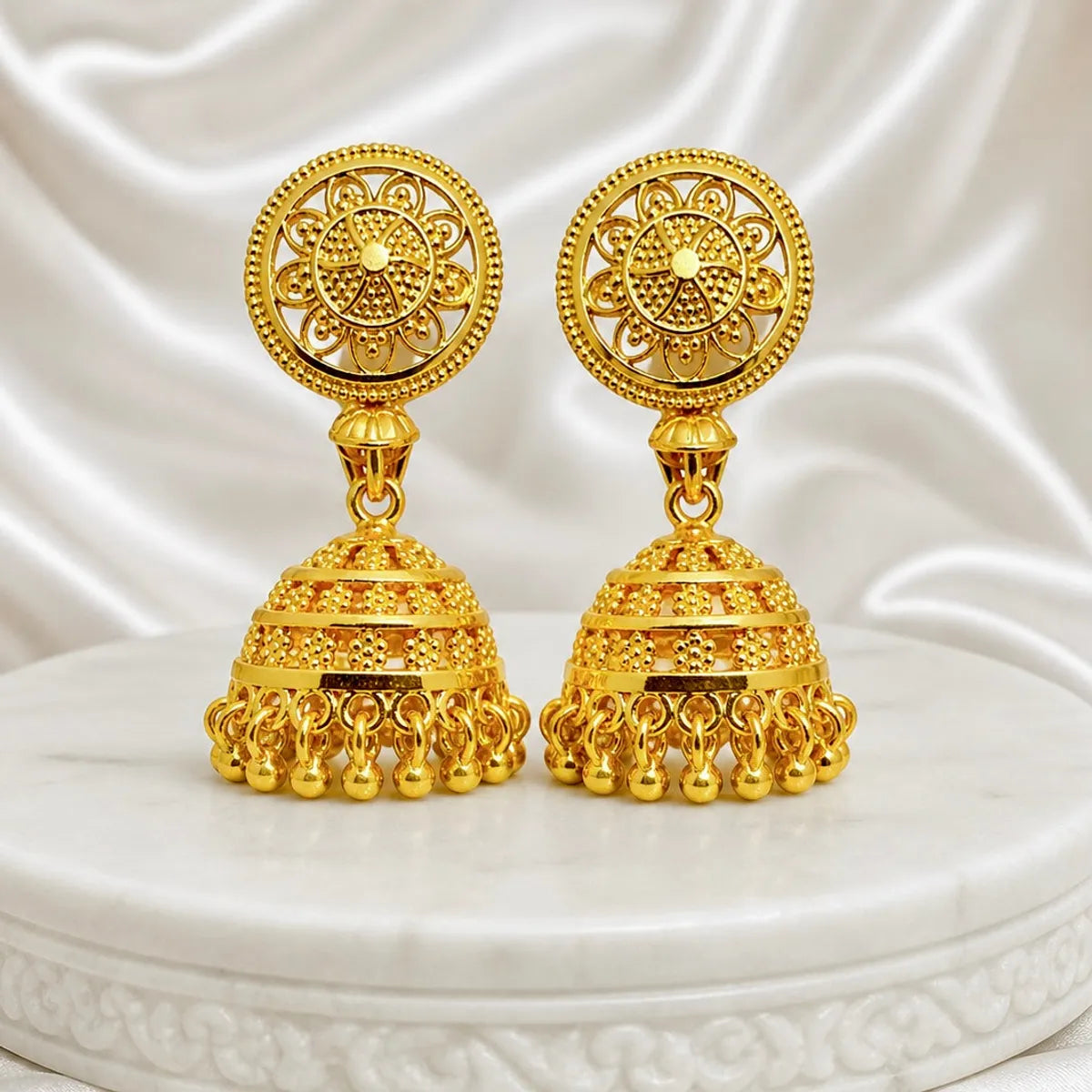 Gold Micro Plated Copper Twin Fish Pendant Necklace Jhumka Set For Women