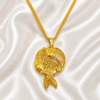Gold Micro Plated Copper Twin Fish Pendant Necklace Jhumka Set For Women