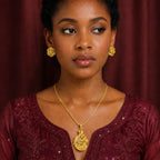 Gold Micro Plated Peacock Pendant Necklace Set For Women