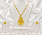 Gold Micro Plated Copper Temple Swan Motif Pendant Necklace Set For Women