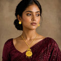 Gold Micro Plated Copper Temple Swan Motif Pendant Necklace Set For Women