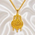 Gold Micro Plated Copper Temple Swan Motif Pendant Necklace Set For Women
