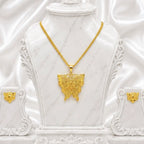 Gold Micro Plated Copper Butterfly Motif Pendant Necklace Set For Women