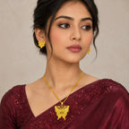 Gold Micro Plated Copper Butterfly Motif Pendant Necklace Set For Women