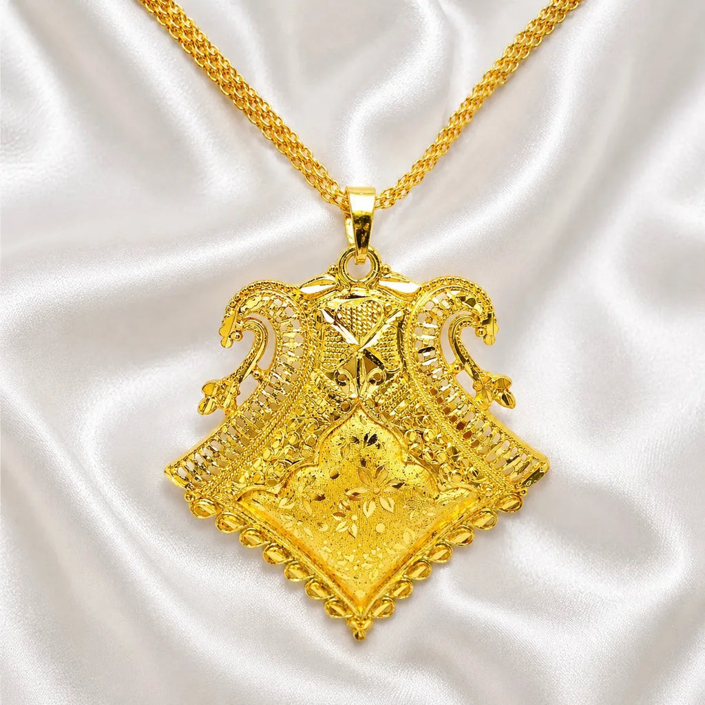 Gold Micro Plated Twin Swan Temple Pendant Necklace Set