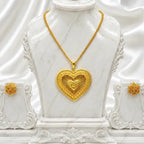 Gold Micro Plated Heart Motif Statement Pendant Necklace Set