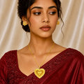 Gold Micro Plated Heart Motif Statement Pendant Necklace Set
