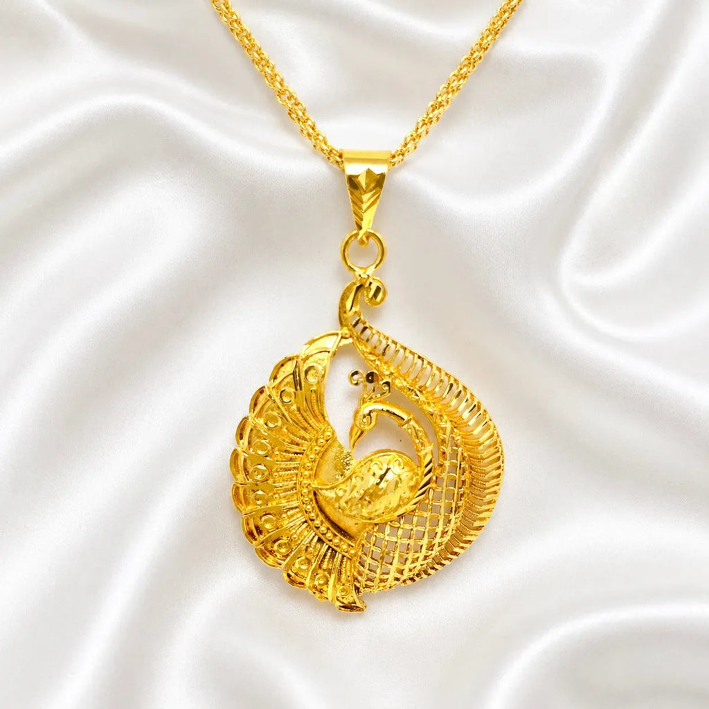 Gold Micro Plated Peacock Spiral Pendant Necklace Set For Women
