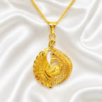 Gold Micro Plated Peacock Spiral Pendant Necklace Set For Women