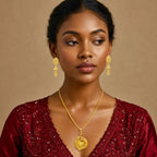 Gold Micro Plated Peacock Spiral Pendant Necklace Set For Women