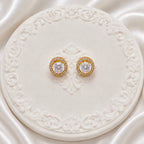 Gold Micro-Plated Copper Ad Crystal Floral Pendant Necklace Set For Women