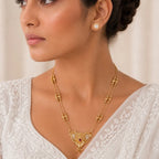 Gold Micro-Plated Copper Ad Crystal Floral Pendant Necklace Set For Women