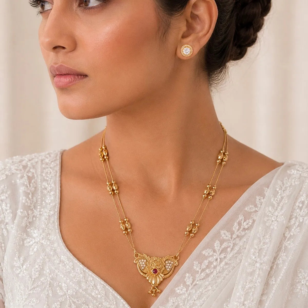 Gold Micro Plated Meenakari Round Mesh Necklace Set For Women