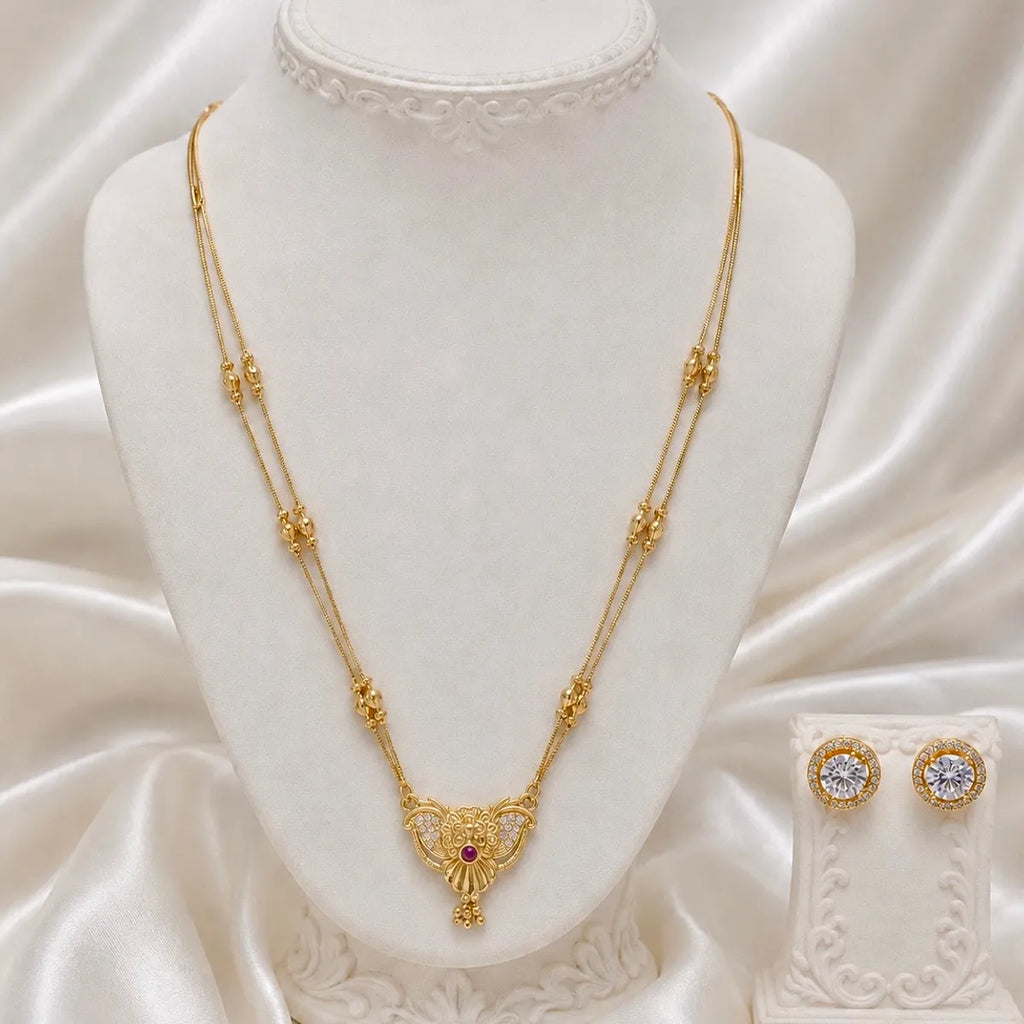 Gold Micro-Plated Copper Ad Crystal Floral Pendant Necklace Set For Women