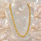 Gold Micro Plated Copper Leaf Pearl Link Necklace For Women