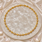 Gold Micro Plated Copper Leaf Pearl Link Necklace For Women