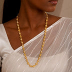 Gold Micro Plated Copper Leaf Pearl Link Necklace For Women
